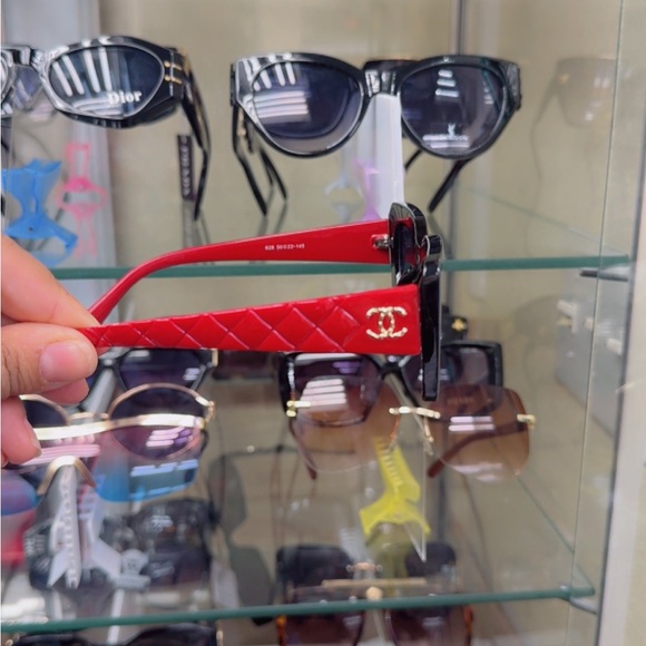 CHANEL Accessories - CHANEL Red Quilted Sunglasses with Gold Logo
